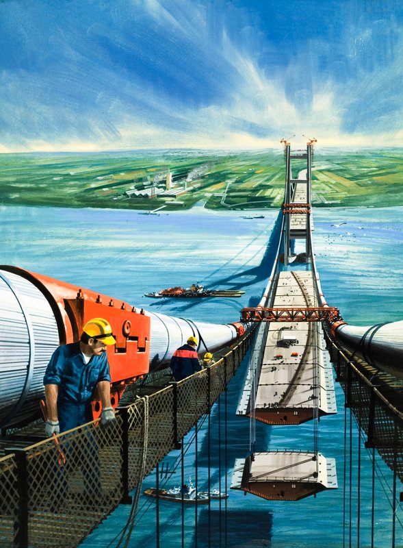 Bron över Humber Estuary under uppbyggnad av English School