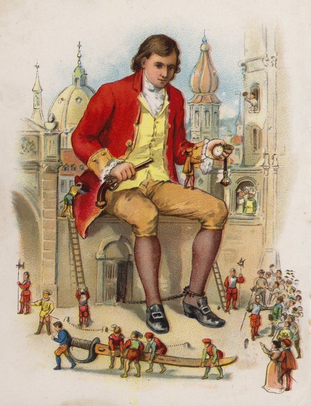 Illustration för Gullivers resor (färg litho) av English School