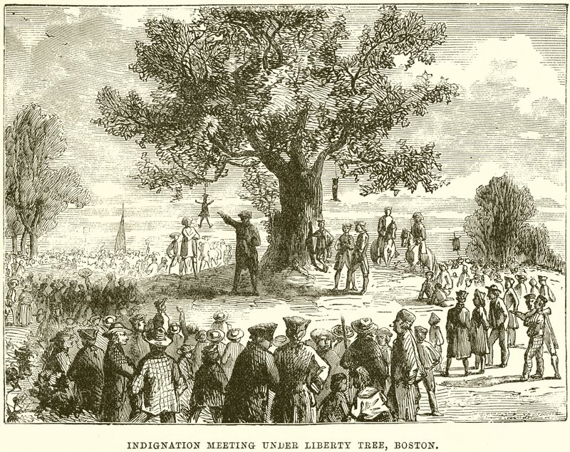 Indignationsmöte under Liberty Tree, Boston av English School