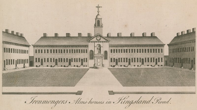 Järnhandlare Almshouses i Kingsland Road av English School