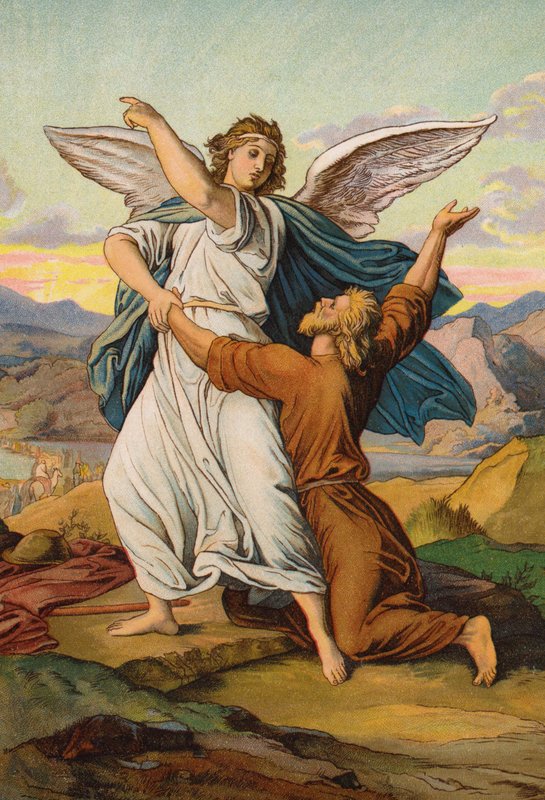 Jakob brottas med ängeln (chromolitho) av English School