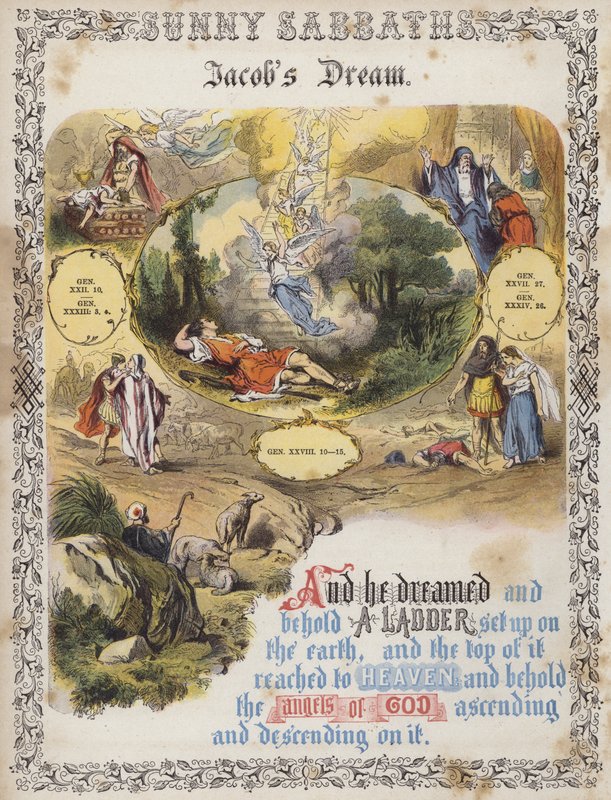 Jakobs dröm (färgad gravyr) av English School