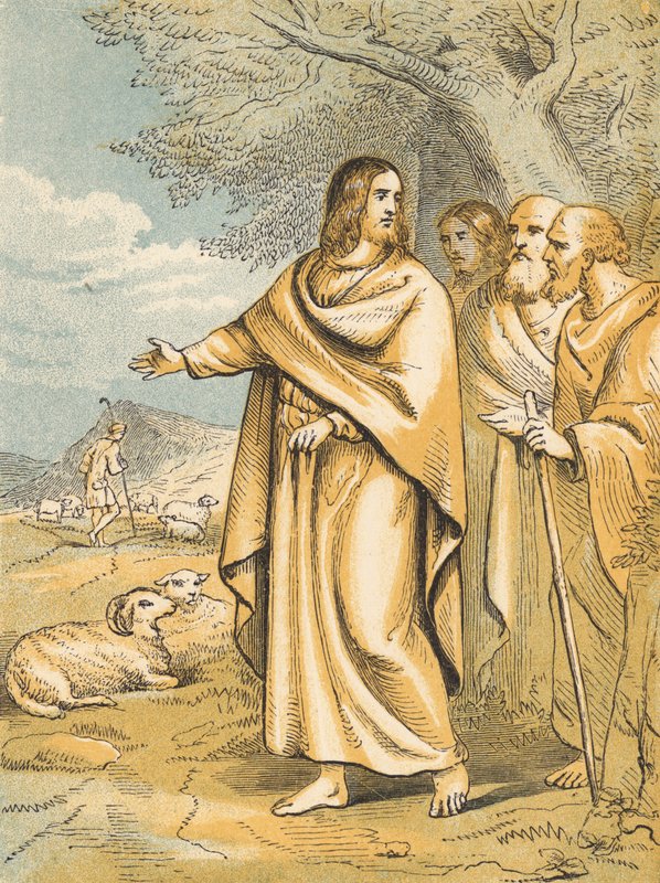 Jesus den gode herden (färgad gravyr) av English School