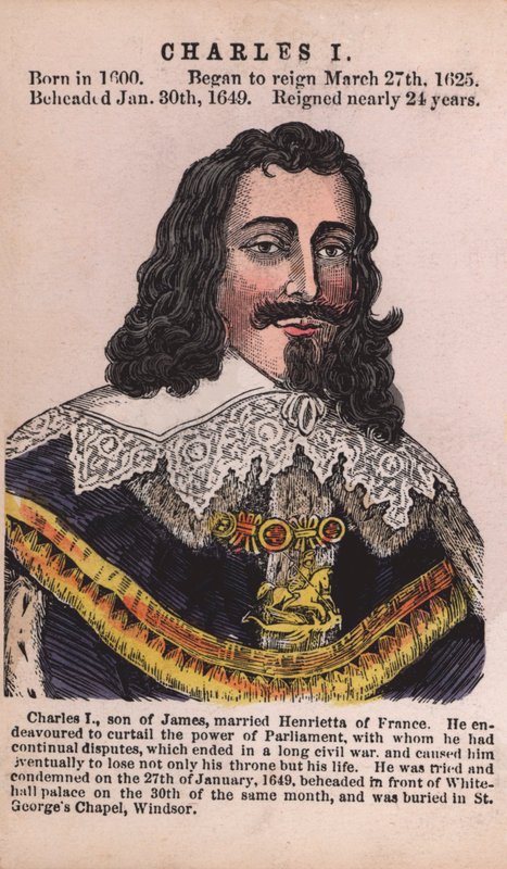 Kung Karl I (färgad gravyr) av English School