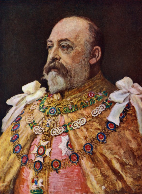 Kung Edward VII (färglitografi) av English School