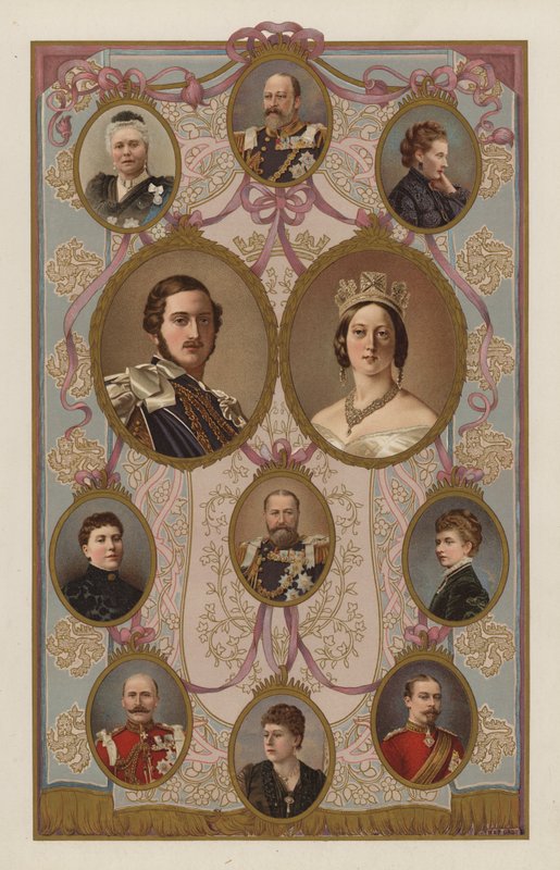 Kung Edward VII:s släktingar (färg litho) av English School