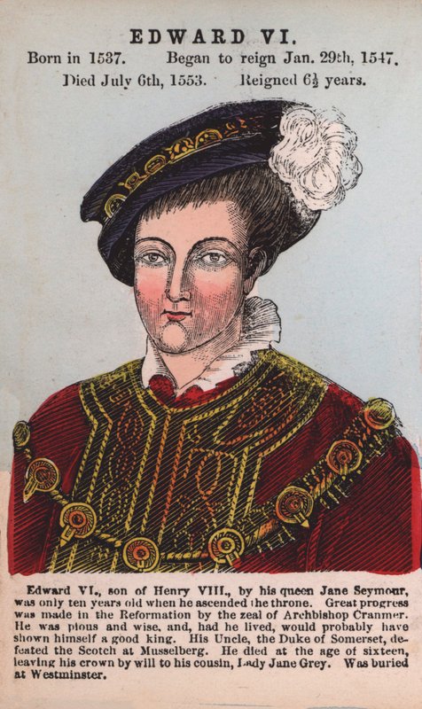Kung Edward VI (färgad gravyr) av English School