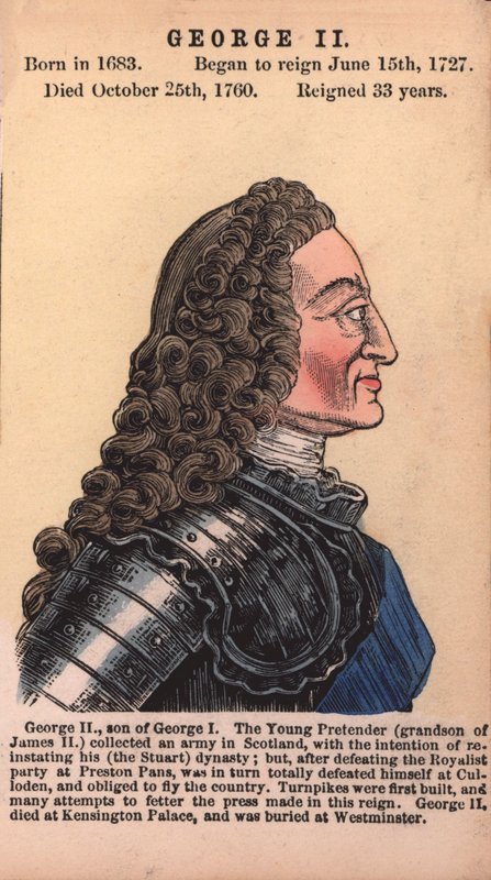 King George II (färgad gravyr) av English School