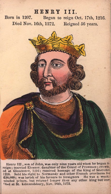 Kung Henrik III (färgad gravyr) av English School