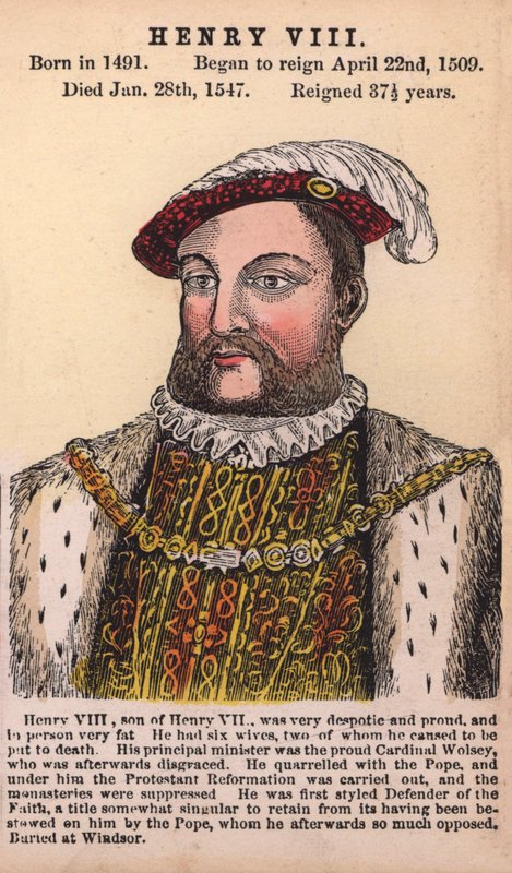 Kung Henrik VIII (färgad gravyr) av English School