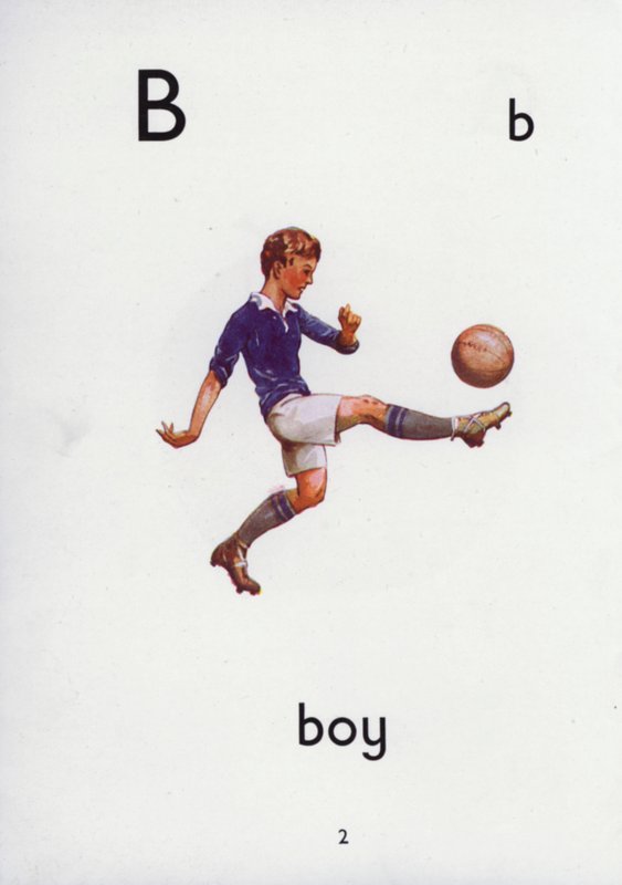 Bokstaven B, pojke (färg litho) av English School