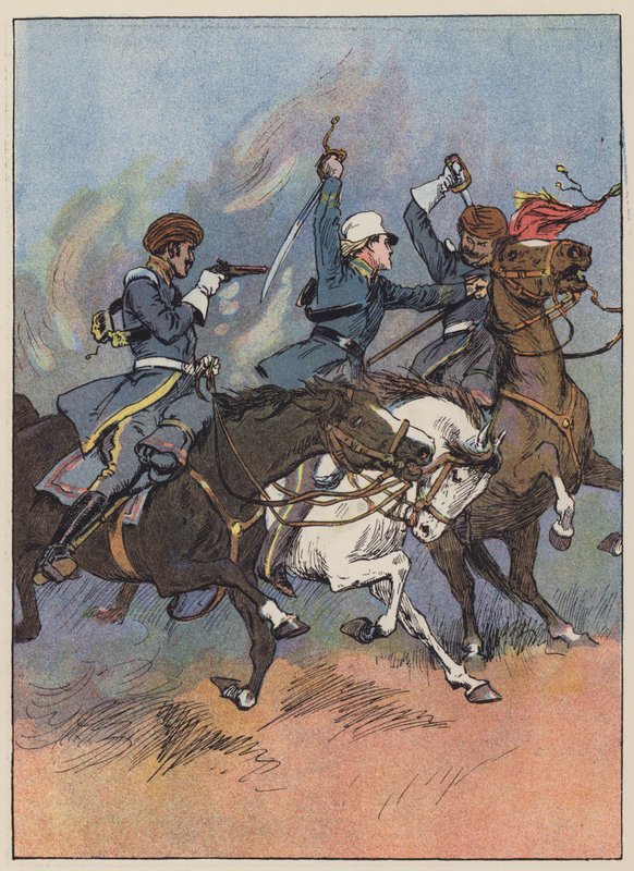 Löjtnant Roberts räddar flaggan (färg litho) av English School