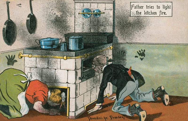 Tända kökselden (färg litho) av English School