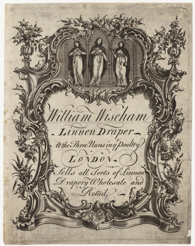 Linen Draper, William Wiseham, handelskort av English School