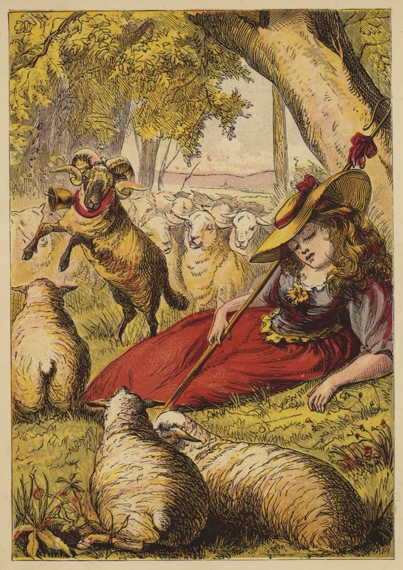Little Bo-Peep (färgad gravyr) av English School