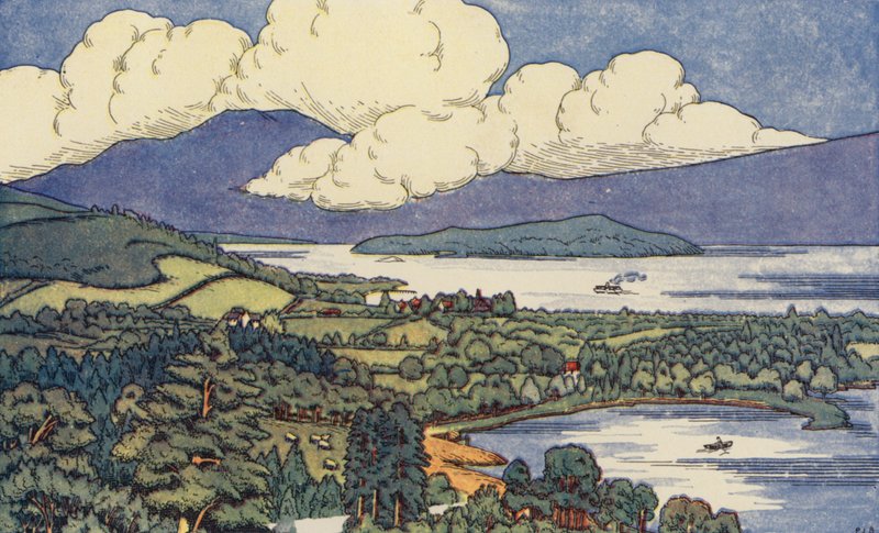 Loch Lomond (färg litho) av English School