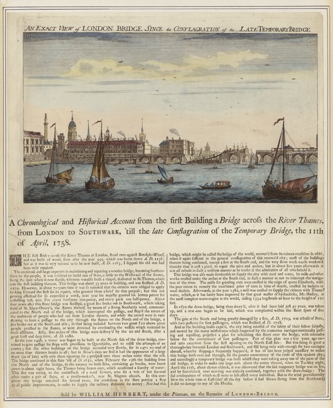 London Bridge (färgad gravyr) av English School