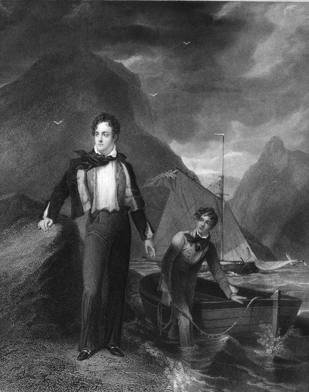 Lord Byron, engelsk poet (gravyr) av English School