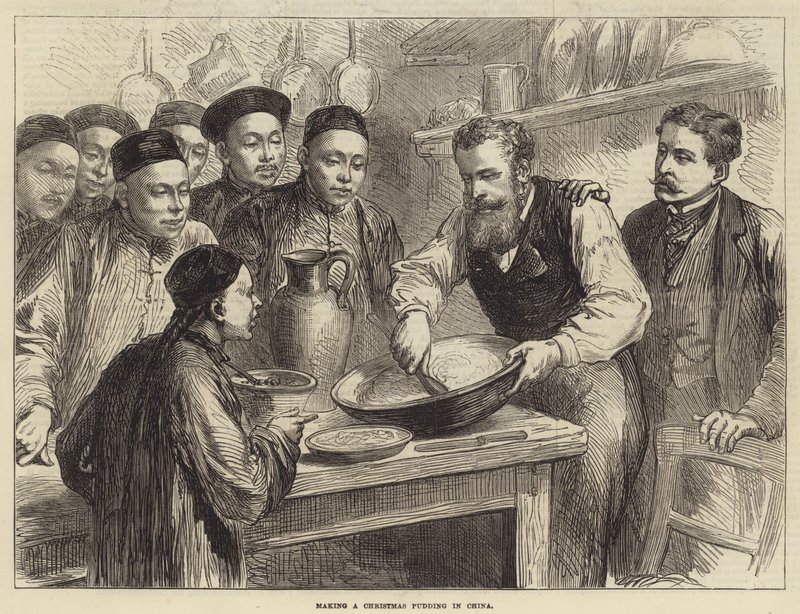 Göra en julpudding i Kina (gravyr) av English School