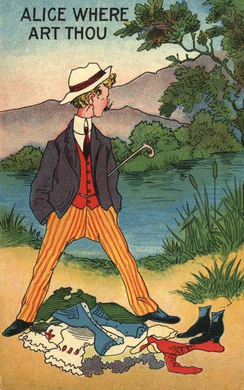 Man med kasserade kläder (färg litho) av English School