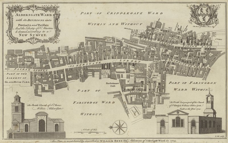 Karta över Aldersgate Ward, City of London av English School