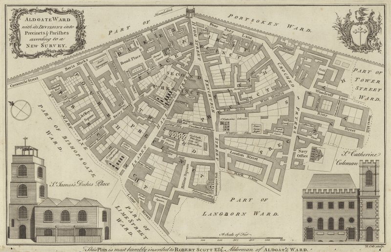 Karta över Aldgate Ward, London av English School