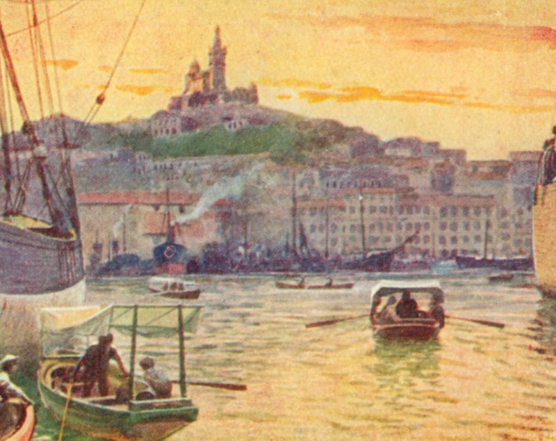 Marseilles från hamnen (färglitografi) av English School