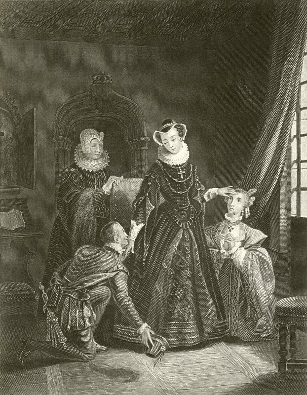 Mary Queen of Scots i slottet Lochleven av English School