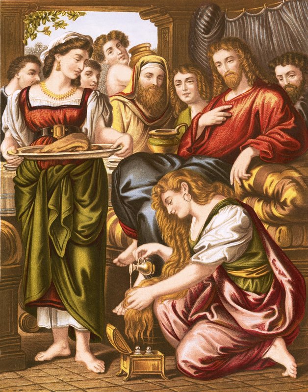 Maria smörjer Jesu fötter av English School