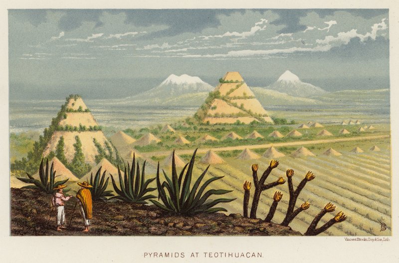 Mexiko: Pyramiderna vid Teotihuacan (färg litho) av English School