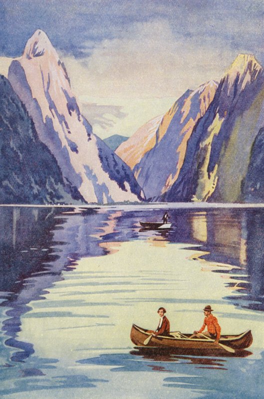 Milford Sound, Nya Zeeland (färglitografi) av English School
