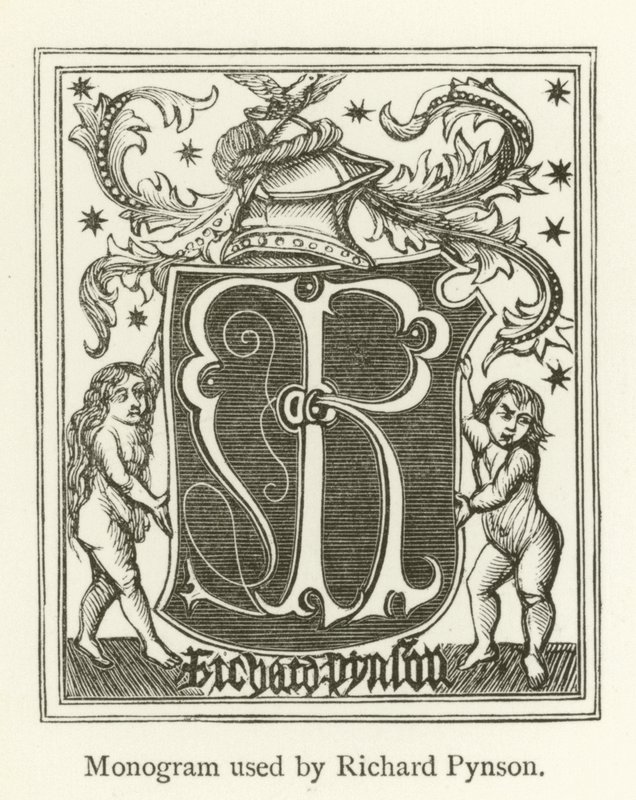 Monogram som används av Richard Pynson av English School