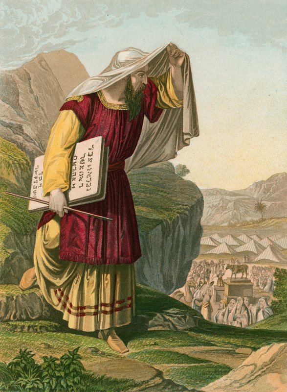 Moses stiger ner från berget Sinai av English School