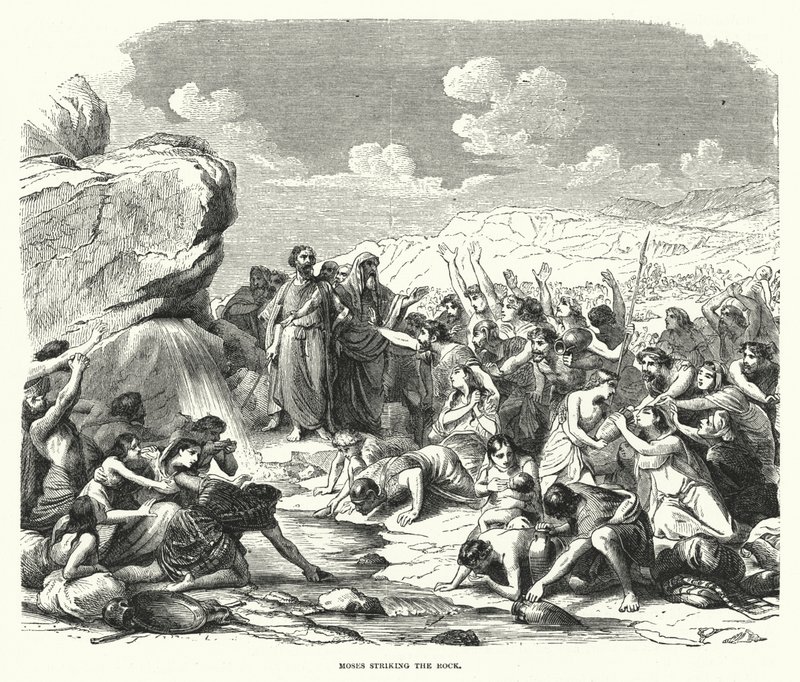 Moses slår klippan (gravyr) av English School