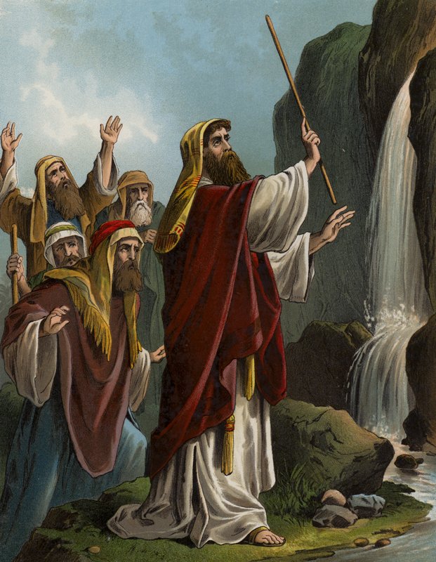 Moses slår på klippan (chromolitho) av English School
