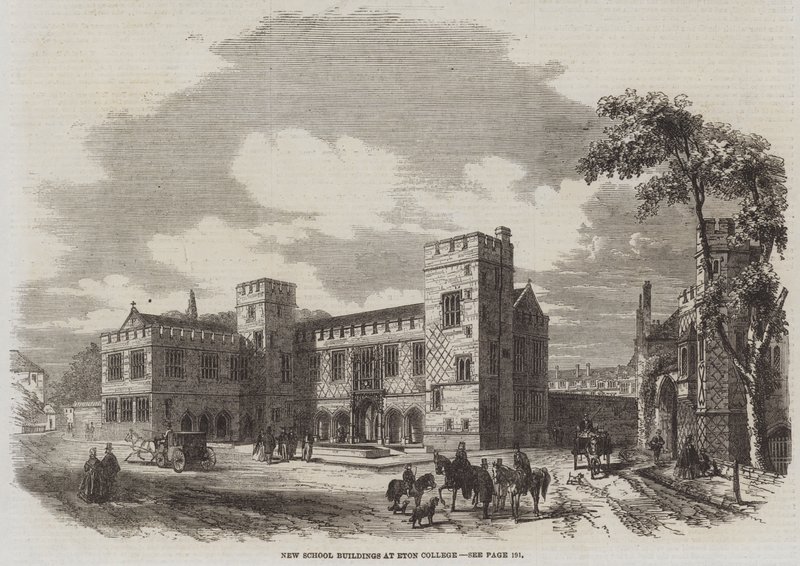 Nya skolbyggnader vid Eton College (gravyr) av English School