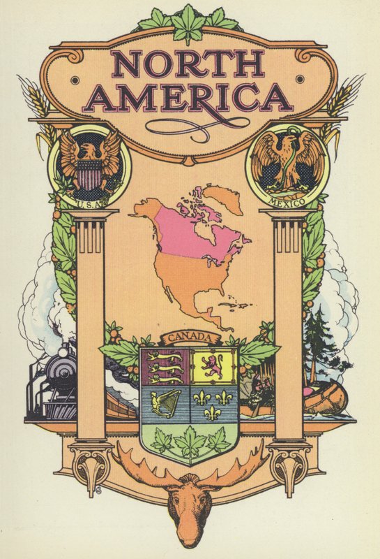 Nordamerika (färg litho) av English School