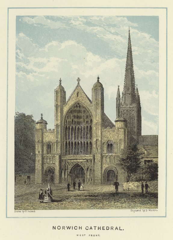 Norwich Cathedral, västra fronten av English School
