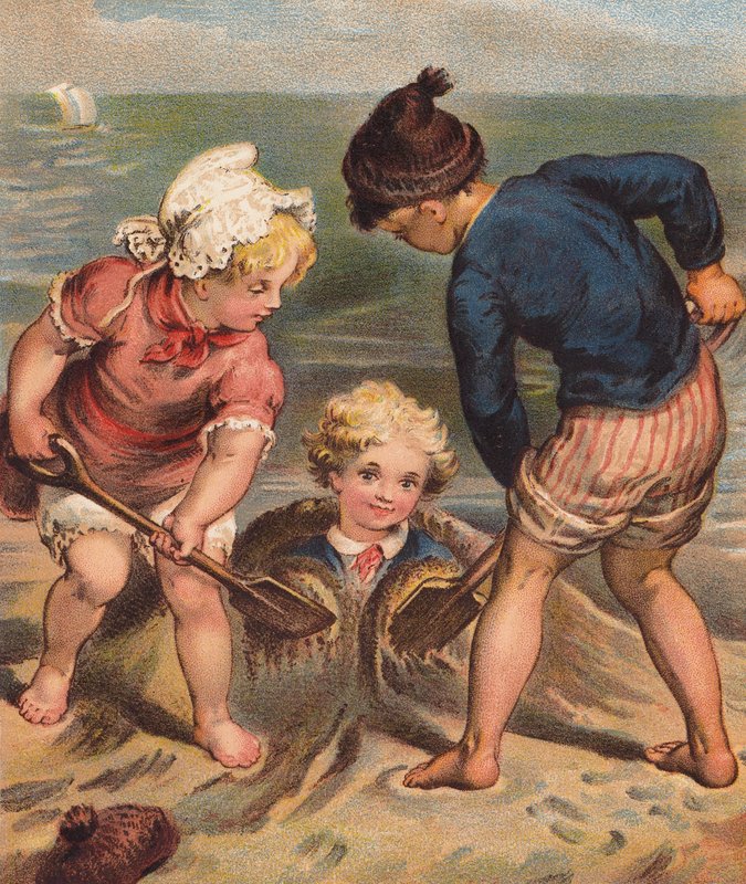 På havsstranden. (färglitografi) av English School