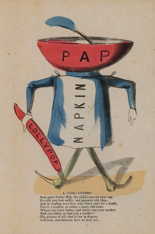Pap, servett och lollypop (färgad gravyr) av English School