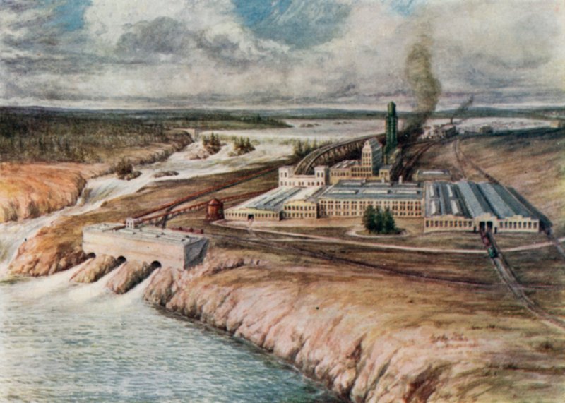 Pappersbruk, Newfoundland (färglitografi) av English School