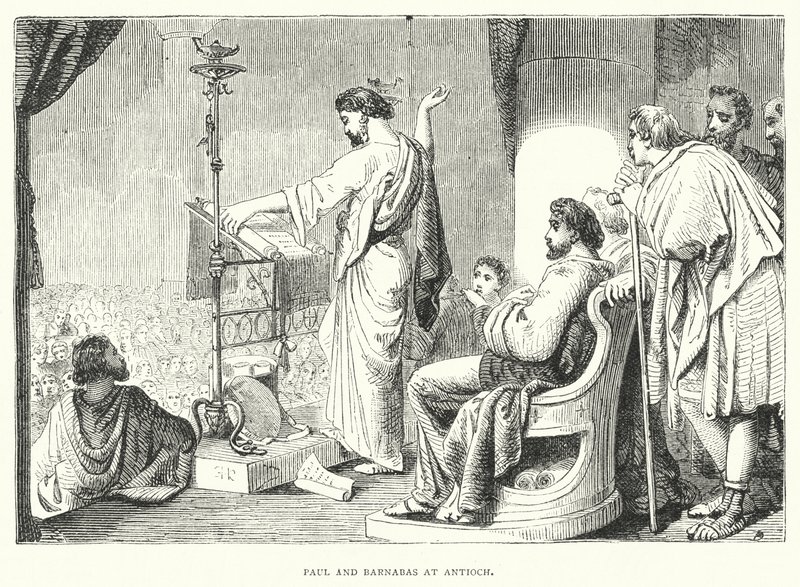 Paulus och Barnabas i Antiokia (gravyr) av English School