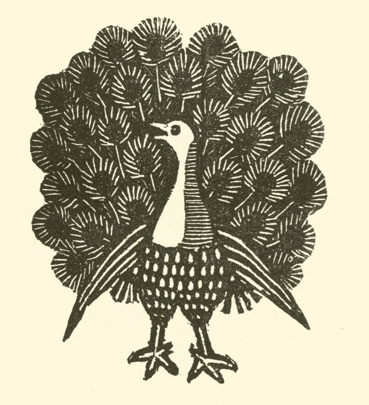 Påfågel (träsnitt) av English School