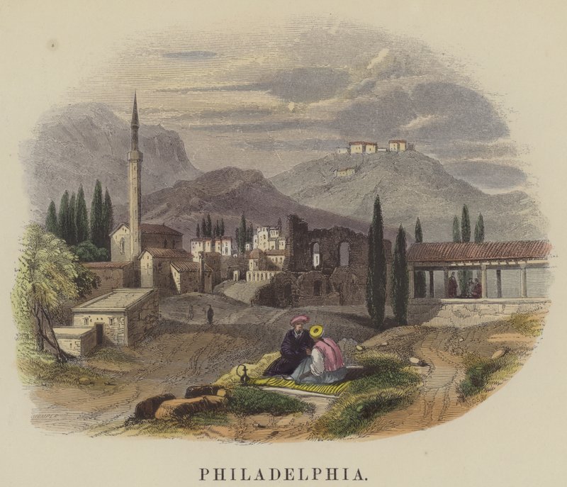 Philadelphia (färgad gravyr) av English School