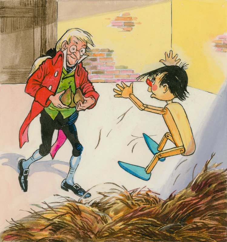 Pinocchio (gouache på papper) av English School