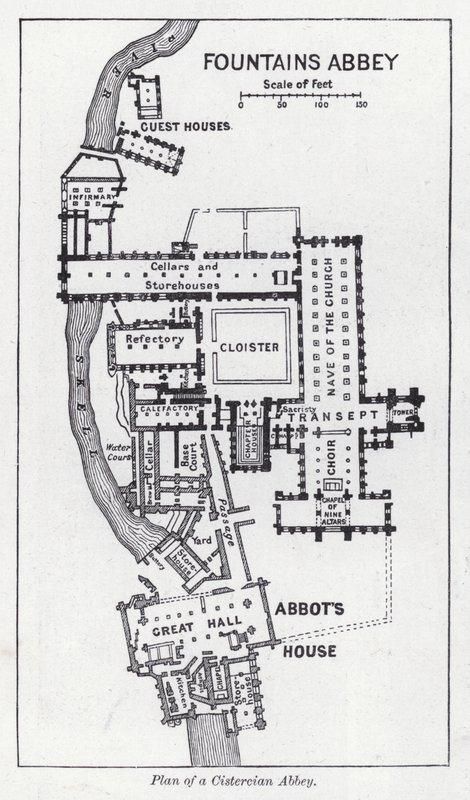 Plan av ett cistercienserkloster (litho) av English School