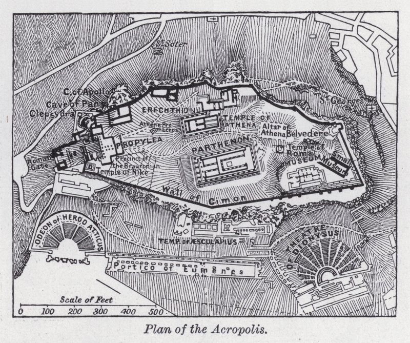 Plan över Akropolis (litho) av English School