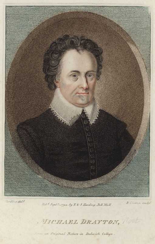 Porträtt av Michael Drayton (färggravyr) av English School