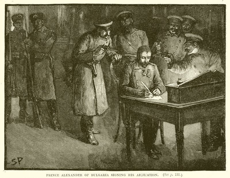 Prins Alexander av Bulgarien undertecknar sin abdikation av English School