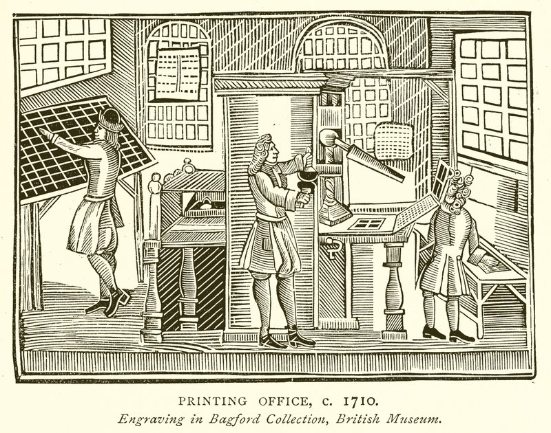 Tryckeriet, c. 1710 av English School